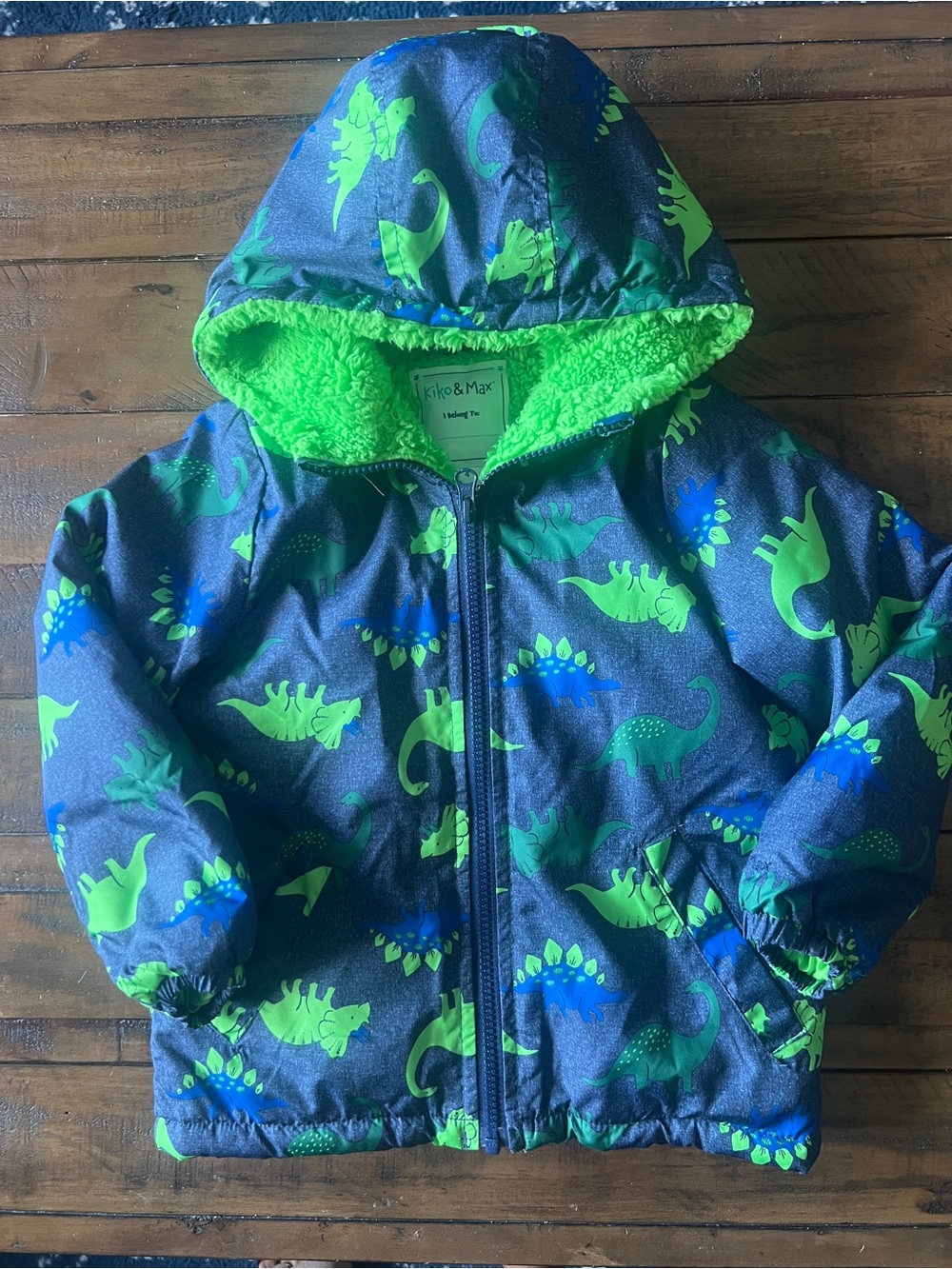 Kiko & Max Dinosaur Print Hooded Jacket, Size 4 (folds into a pillow)